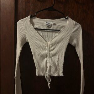 Princess Polly Cream Ribbed V-Neck Crop Top